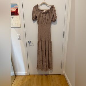 Mable Pink Maxi Dress with Puff Sleeves and Square Neck